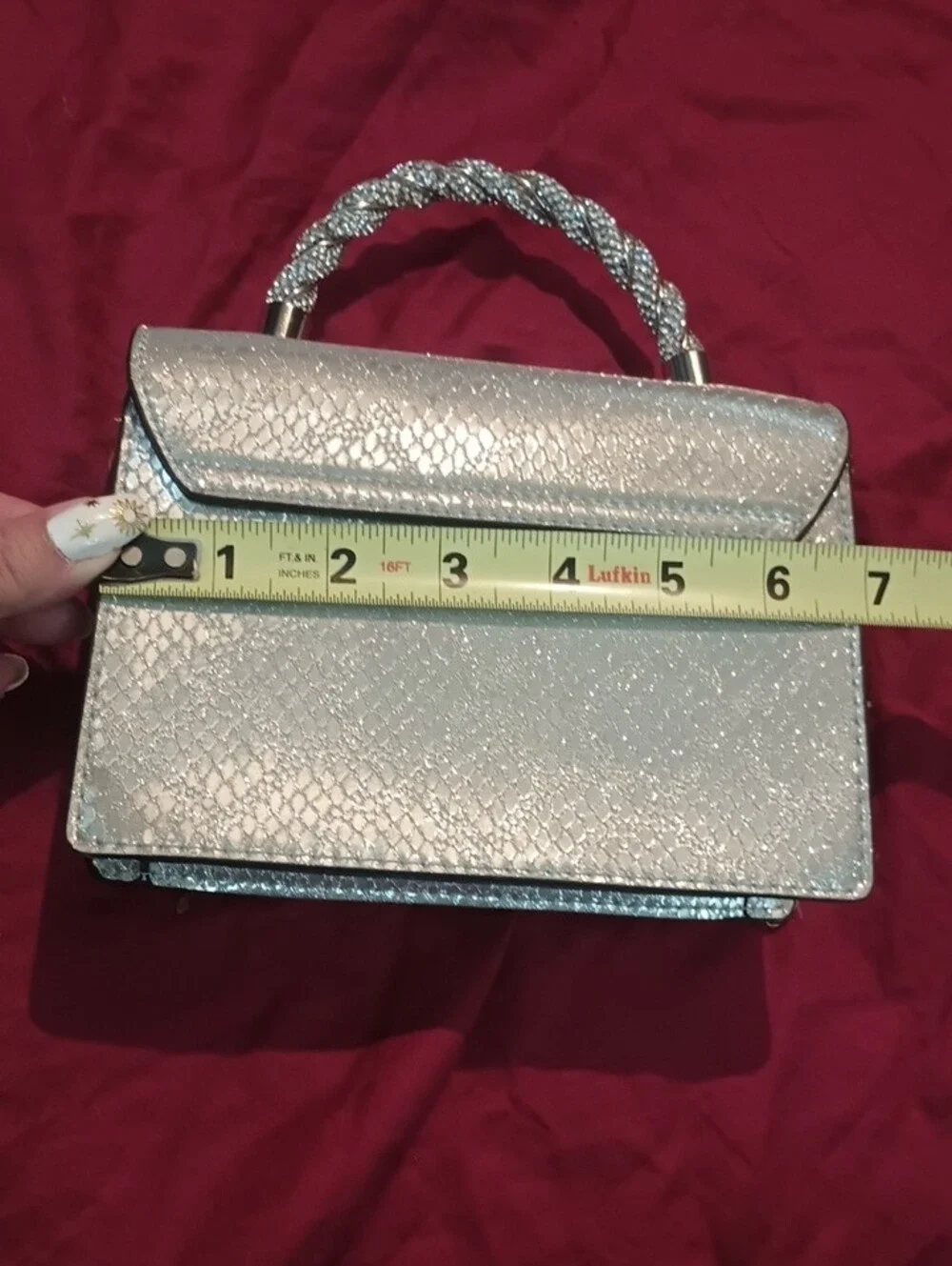 ALDO Silver Textured Top-Handle Satchel Like New Stylish Sparkles Unique Fun